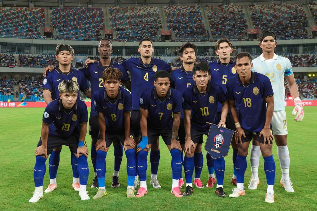 Campuchia trước trận gặp Singapore trên sân Morodok Techo, Phnom Penh, lượt đầu bảng A ASEAN Cup 2026 tối 24/7/2026. Ảnh: FFC
