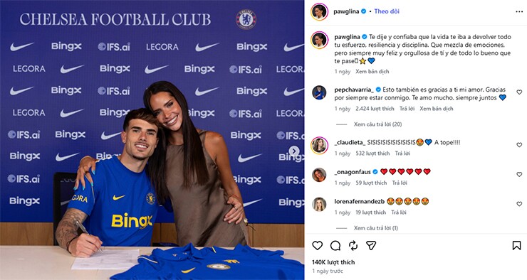 Bạn gái Pawgli chia sẻ khoảnh khắc Pep Chavarria ký hợp đồng với Chelsea