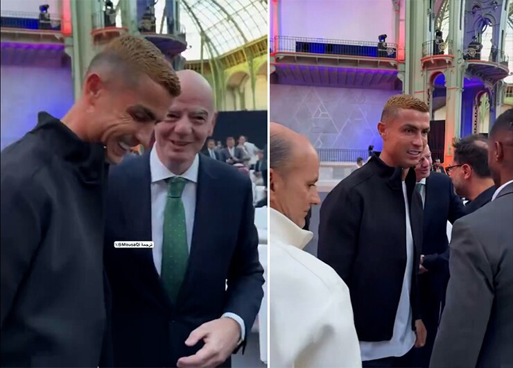 Biểu cảm của Ronaldo sau cuộc trò chuyện với Infantino gây chú ý