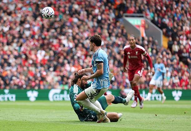 Nico Williams va chạm với Alisson dẫn tới quả penalty cho Nottingham Forest
