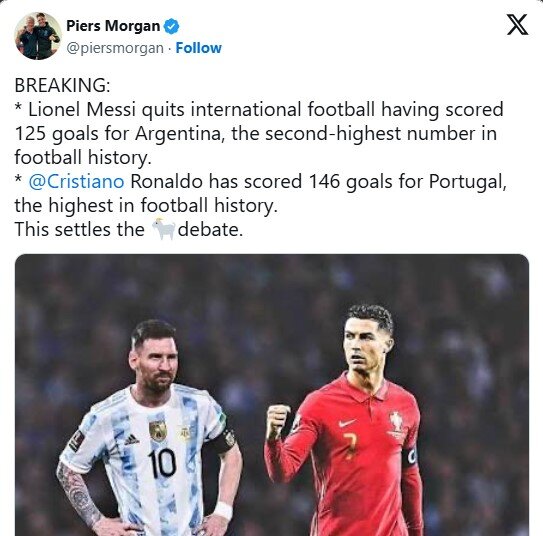 Nhà báo Piers Morgan chia sẻ dòng thông điệp gây tranh cãi