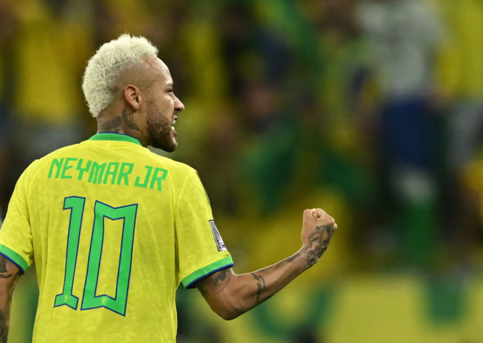 Neymar mừng bàn trong trận Brazil gặp Croatia ở tứ kết World Cup 2022 trên sân Education City, Doha, Qatar ngày 9/12/2022. Ảnh: Reuters
