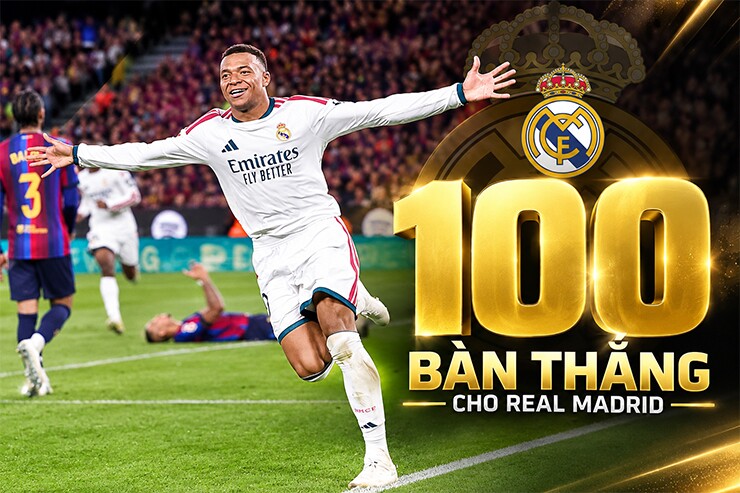 Mbappe lập cú đúp vào lưới Barcelona, đánh dấu bàn thắng thứ 100 trong màu áo Real Madrid