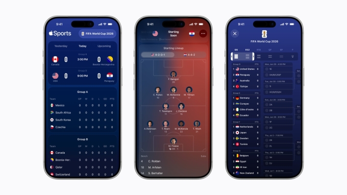 Apple Sports được tối ưu cho World Cup 2026 với sơ đồ nhánh đấu, đội hình trực quan.