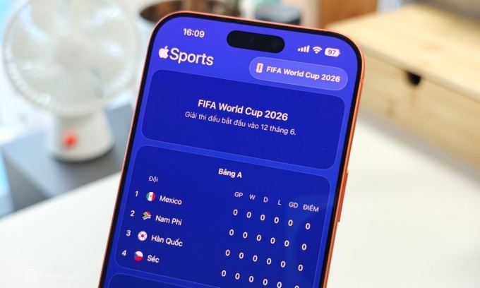 Giao diện ứng dụng Apple Sports trên iPhone. Ảnh: Tuấn Hưng