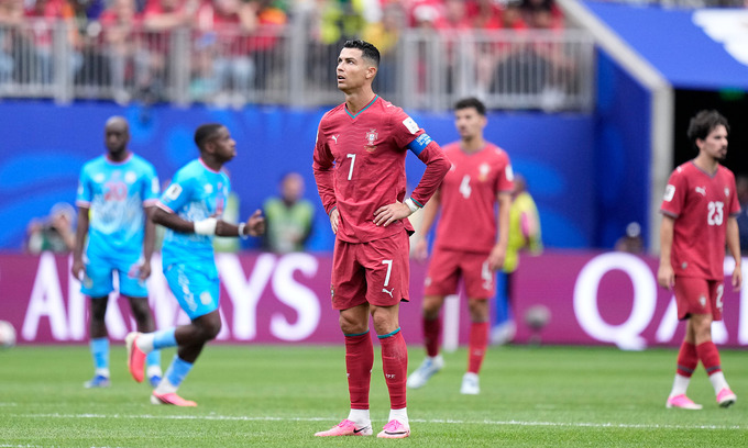 Cristiano Ronaldo phản ứng trong trận đấu bảng K World Cup 2026 giữa Bồ Đào Nha và CHDC Congo tại Houston, Texas, Mỹ ngày 17/6/2026. Ảnh: AP