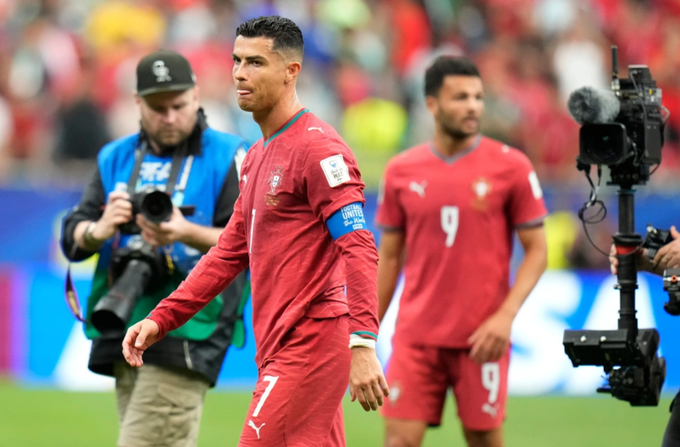 Cristiano Ronaldo phản ứng sau trận Bồ Đào Nha hòa CHDC Congo ở lượt đầu bảng K World Cup 2026 tại Houston, Texas, Mỹ ngày 17/6/2026. Ảnh: AP