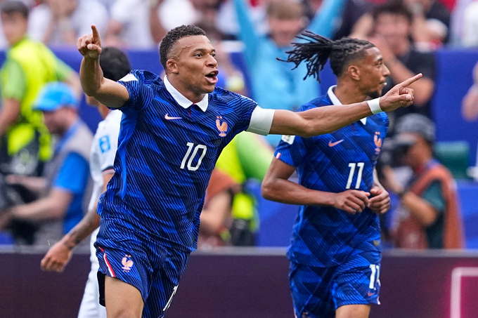 Tiền đạo Pháp Kylian Mbappe mừng bàn mở tỷ số ở phút 14 trong trận thắng Iraq 3-0 ở lượt hai bảng I World Cup 2026 trên sân Philadelphia tại Mỹ ngày 22/6/2026. Ảnh: AP