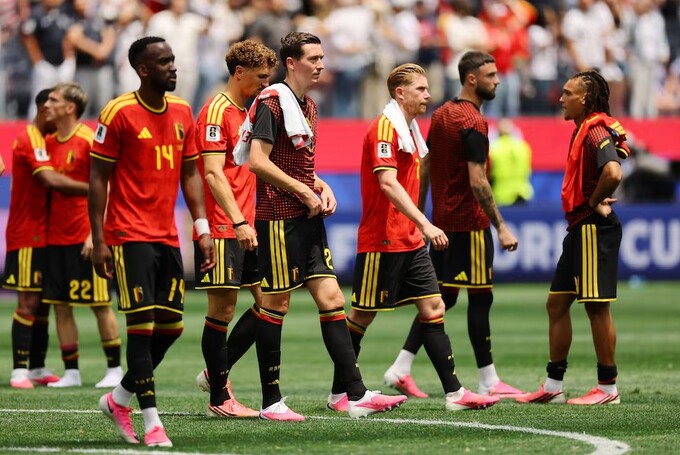 Các cầu thủ Bỉ thất vọng sau trận hòa Iran 0-0 ở lượt hai bảng G World Cup 2026 trên sân Los Angeles, Inglewood, California, Mỹ ngày 21/6/2026. Ảnh: Reuters