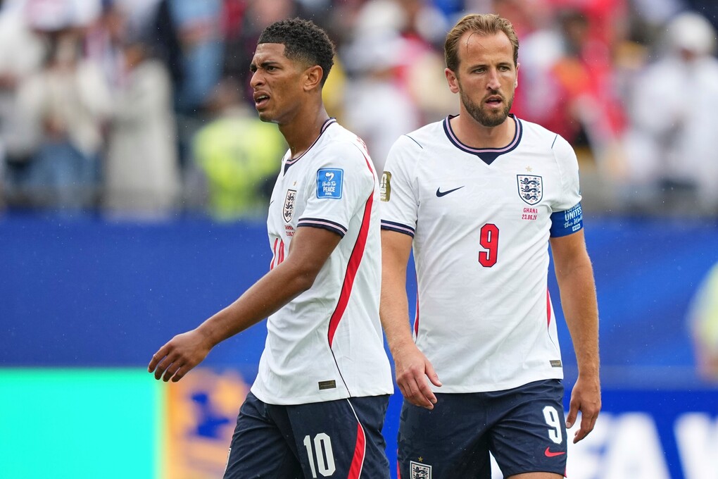 Harry Kane (9) và Jude Bellingham (10) trong trận Anh hòa Ghana 0-0 ở lượt hai bảng L World Cup 2026 trên sân Boston ở Mỹ ngày 23/6/2026. Ảnh: AP