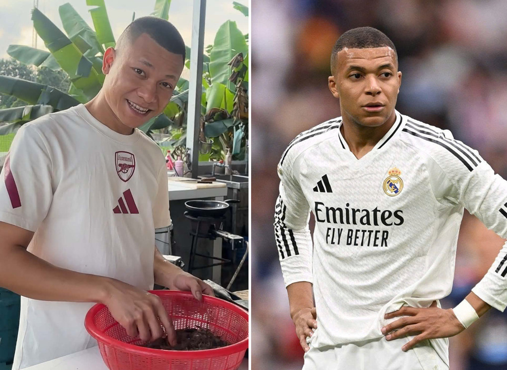 Anh Nguyễn Văn Thanh (trái) và tiền đạo Kylian Mbappe (phải) được nhiều người nhận xét có ngoại hình có nhiều điểm tương đồng. Ảnh: May Don