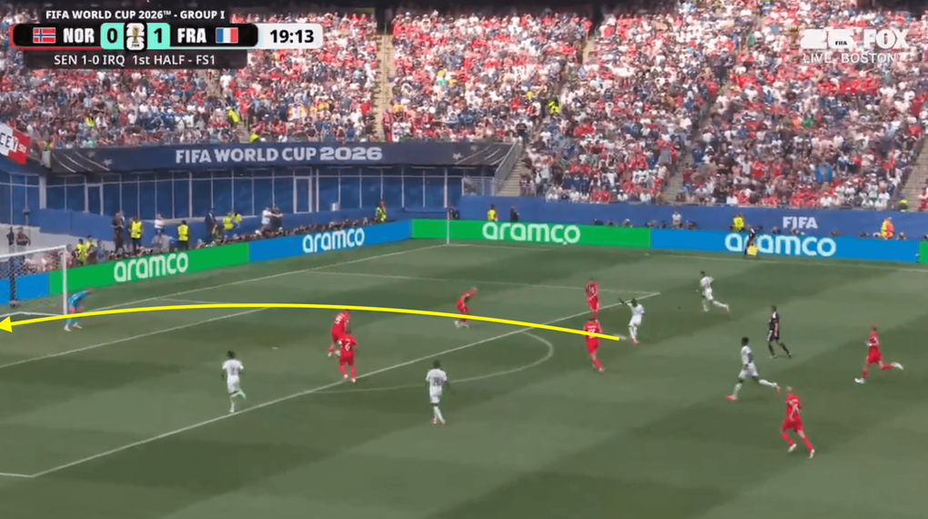 Dembele ghi bàn thứ hai trong trận Na Uy – Pháp trên sân Foxborough, Boston, Mỹ ngày 26/6/2026. Ảnh chụp màn hình