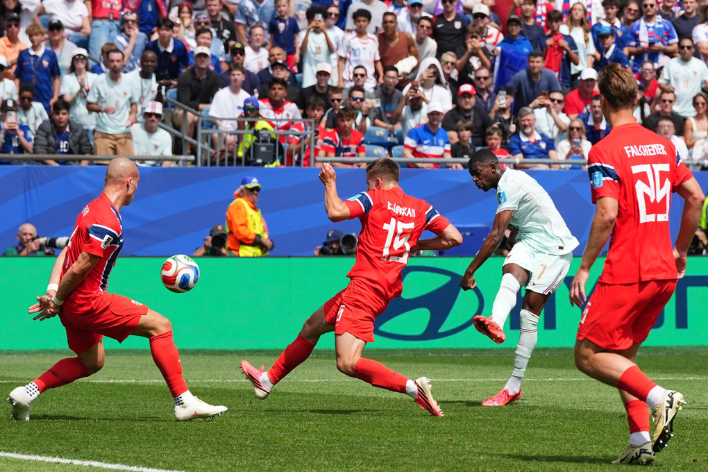 Dembele ghi bàn mở tỷ số trong trận Na Uy – Pháp trên sân Foxborough, Boston, Mỹ ngày 26/6/2026. Ảnh: AP