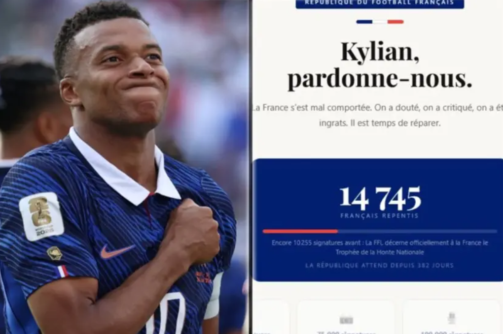 Chiến dịch trực tuyến kêu gọi người hâm mộ Pháp công khai xin lỗi Kylian Mbappe. Ảnh: Marca