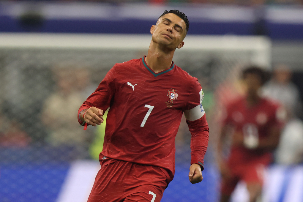 Cristiano Ronaldo phản ứng trong trận Bồ Đào Nha gặp Tây Ban Nha tại vòng 1/8 World Cup 2026 trên sân Dallas, bang Texas, Mỹ, ngày 6/7/2026. Ảnh: AP