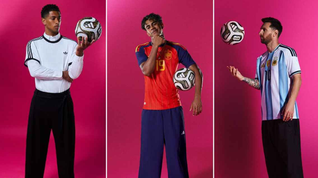 Lionel Messi, Lamine Yamal, Jude Bellingham (từ phải sang) trong bộ ảnh quảng bá cho Trinoda Final. Ảnh: Adidas