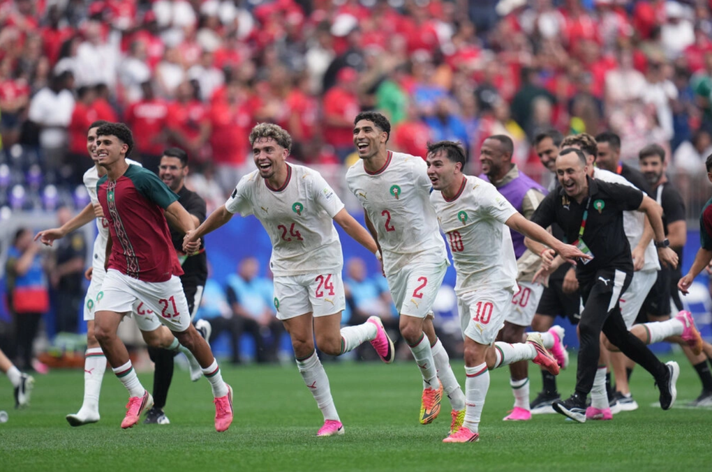 Cầu thủ Morocco ăn mừng sau trận thắng Canada 3-0 ở vòng 1/8 World Cup 2026 trên sân Houston, Mỹ ngày 4/7/2026. Ảnh: AP