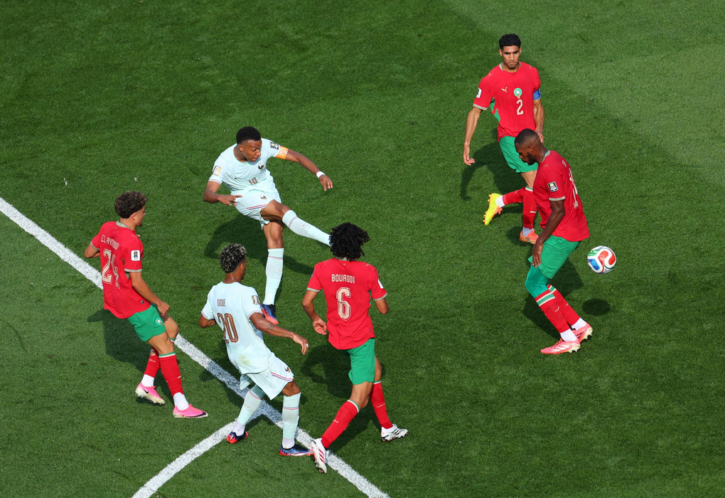 Kylian Mbappe mừng bàn mở tỷ số cho Pháp trong trận tứ kết World Cup 2026 gặp Morocco trên sân Gillette ở Foxborough, bang Massachusetts, gần Boston, Mỹ ngày 9/7. Ảnh: Reuters