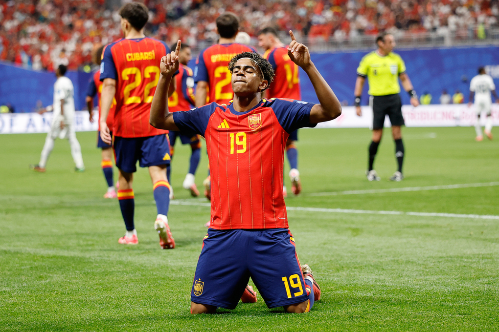 Lamine Yamal ăn mừng sau khi ghi bàn mở tỷ số trong trận đấu bảng H World Cup 2026 giữa Tây Ban Nha và Arab Saudi tại Atlanta, Chủ nhật ngày 21/6/2026. Ảnh: AP