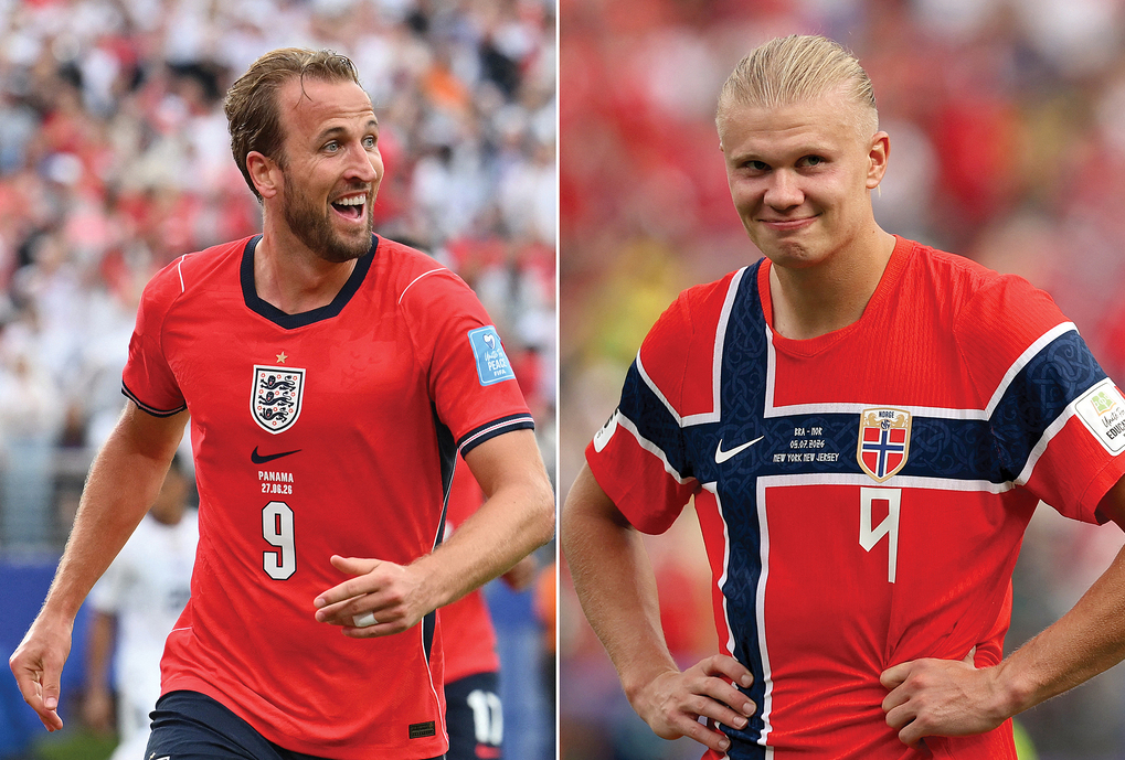 Tiền đạo Anh Harry Kane (trái) và tiền đạo Na Uy Earling Haaland. Ảnh: AFP
