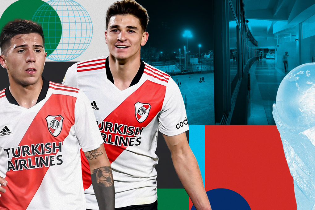 Julian Alvarez (phải) và Enzo Fernandez thời còn khoác áo River Plate của Argentina vào năm 2020. Ảnh: Guardian