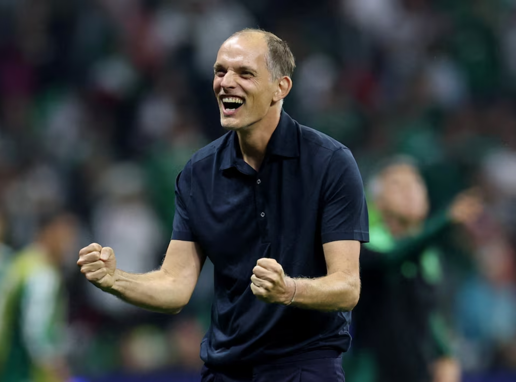HLV Thomas Tuchel vui mừng sau trận Anh thắng Mexico 3-2 ở vòng 1/8 World Cup 2026 trên sân Azteca, Mexico ngày 5/7/2026. Ảnh: AP