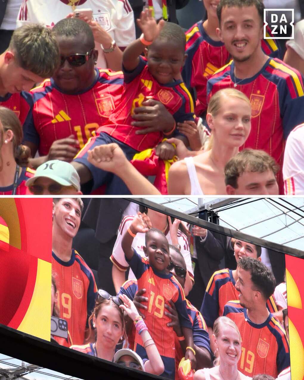 Những khoảnh khắc đáng yêu của em trai Yamal xuất hiện trên màn hình. Ảnh: DAZN Football