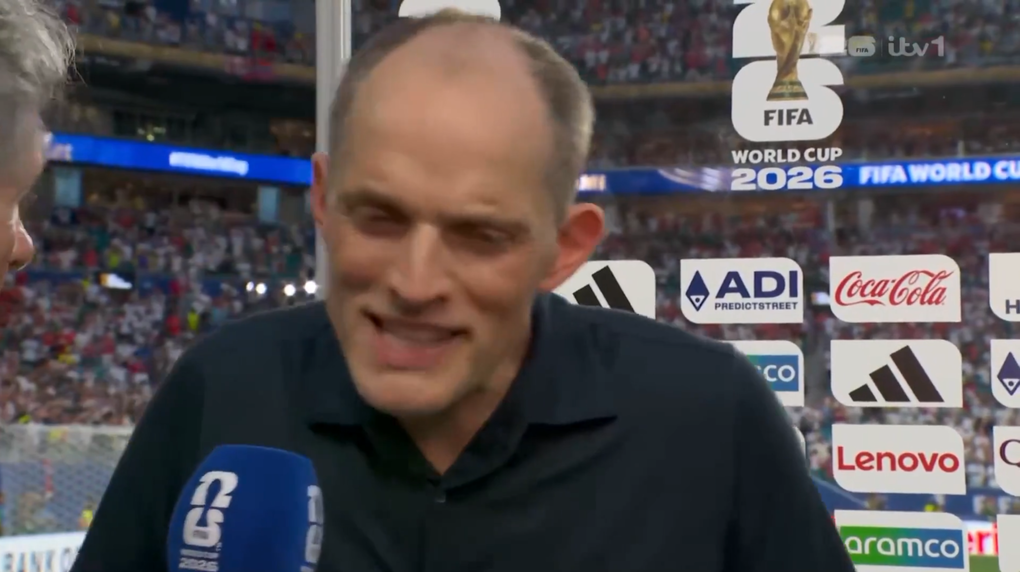 HLV Thomas Tuchel gay gắt trong phần trả lời phỏng vấn với kênh truyền hình Anh ITV sau trận Na Uy – Anh ở tứ kết World Cup 2026 trên sân Hard Rock, Miami, Mỹ ngày 11/7/2026. Ảnh: ITV