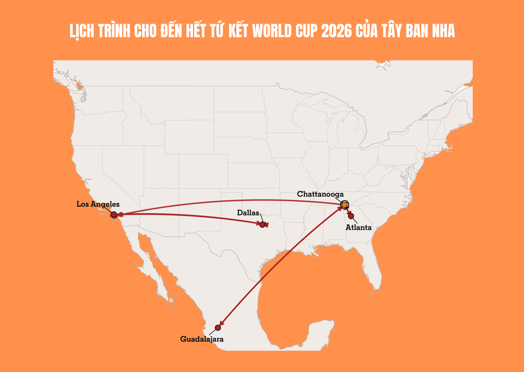 Lịch trình cho đến hết vòng tứ kết World Cup 2026 của Tây Ban Nha.