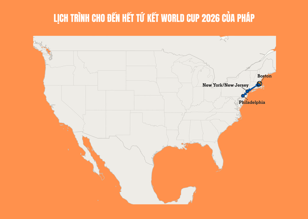 Lịch trình cho đến hết vòng tứ kết World Cup 2026 của Pháp.