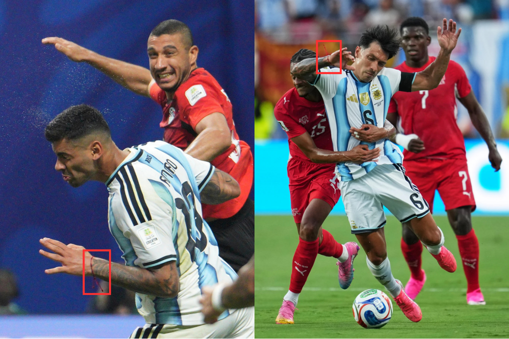 Từ trái qua phải: Cristian Romero và Lisandro Martinez đeo dây đỏ tại World Cup 2026. Ảnh: AP