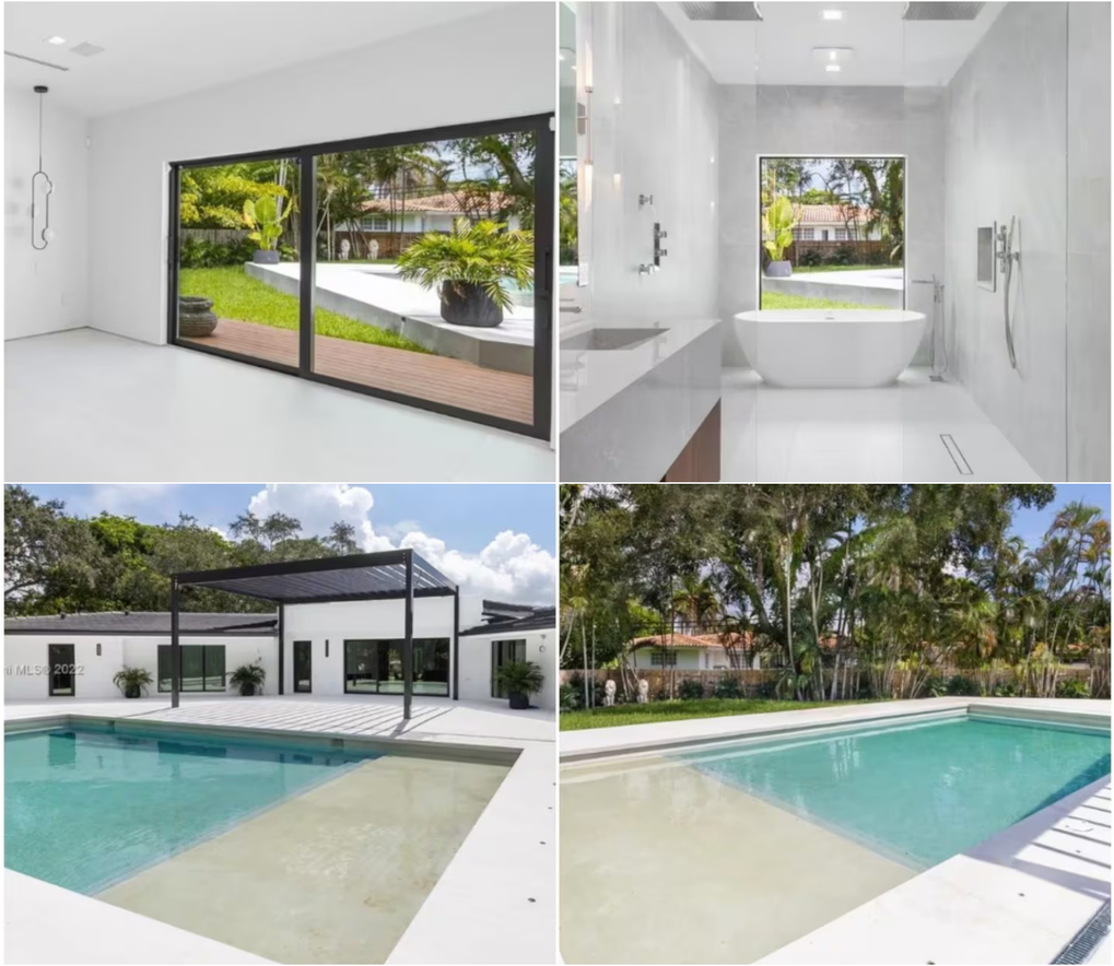 Không gian bên trong sử dụng cửa kính khổ lớn kết nối với sân vườn. Ảnh: Miami MLS