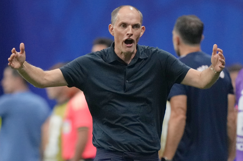 HLV Thomas Tuchel phản ứng trong trận Anh thua Argentina ở bán kết World Cup 2026 tại Atlanta, Mỹ ngày 15/7/2026. Ảnh: AP