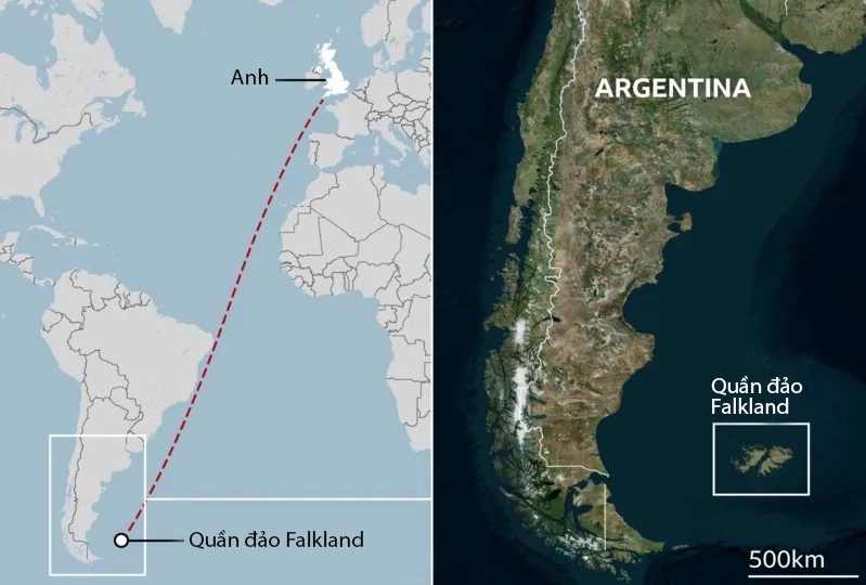 Vị trí quần đảo Falkland. Đồ họa: BBC