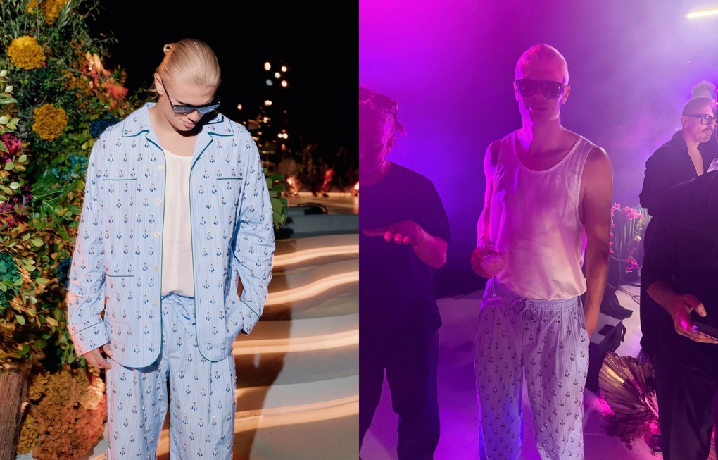 Haaland phối pyjama với kính râm ngoại cỡ và áo ba lỗ. Ảnh: Instagram Haaland