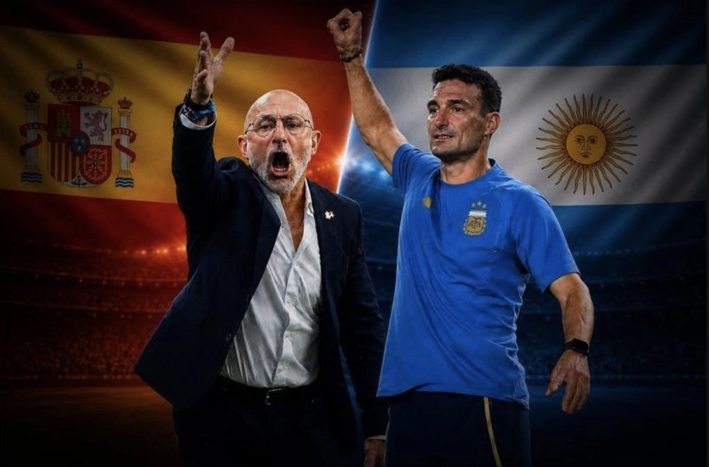 Luis de la Fuente (trái) và Lionel Scaloni sẽ đấu trí tại chung kết World Cup 2026 trên sân MetLife ngày 19/7. Ảnh: LEquipe