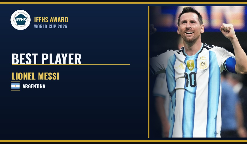 Liên đoàn Thống kê và Lịch sử Bóng đá Quốc tế (IFFHS) bình chọn Lionel Messi là cầu thủ hay nhất World Cup 2026. Ảnh: IFFHS
