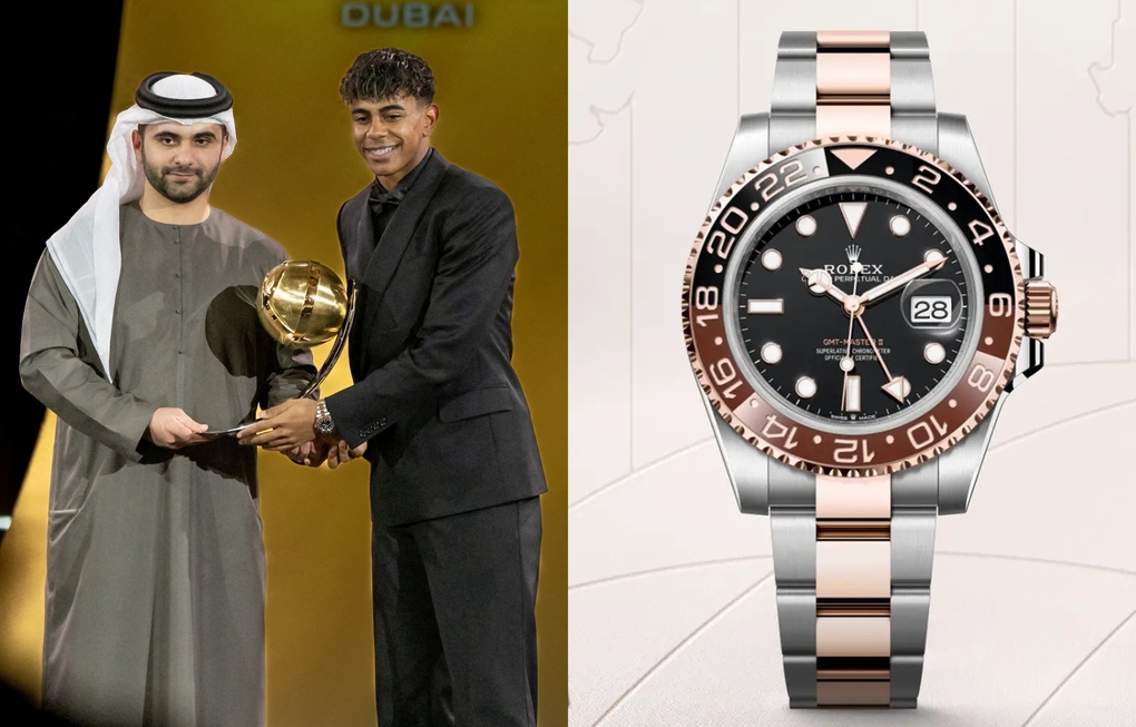Yamal nhận giải ở Globe Soccer Awards 2024 tại Dubai. Ảnh: AFP, Rolex