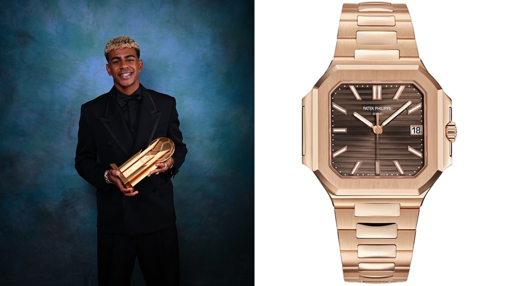 Yamal đeo đồng hồ Patek Philippe Cubitus khi nhận giải Quả bóng vàng 2025. Ảnh: Instagram Yamal, Patek Philippe